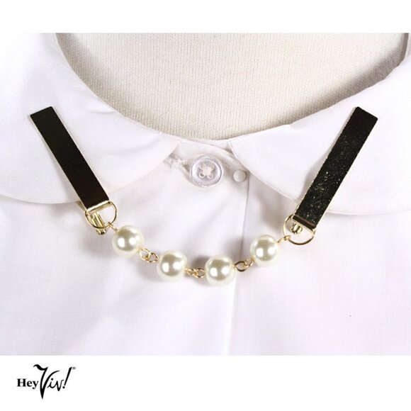 Pearl Sweater Guard Collar Clip Gold Tie Clip Free Organza Gift Bag - Hey Viv - Picture 2 of 4